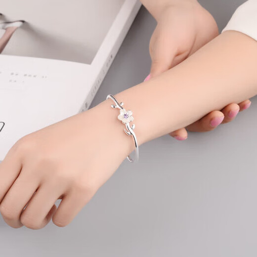 KZD Old Phoenix 999 pure silver bracelet temperament flower inlaid diamond sterling silver bracelet women's silver bracelet