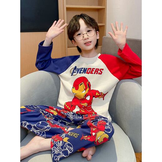 奥特曼蜘蛛侠儿童睡衣男童春秋2025新款纯棉长袖薄款男孩大童亲子家居服 热售QD圆领长袖-66578蜡笔小新 120 10#高105-115CM重35-45斤
