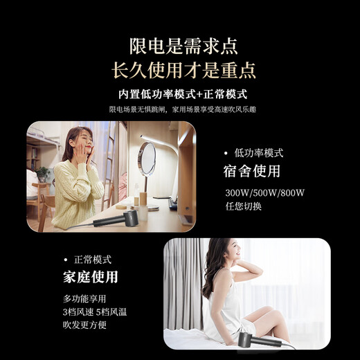 Yangao AKOKO Yangao hair dryer for home dormitory students 800w negative ion hair care high speed low power 500w gift birthday gift for women flagship version - Yunmo Gray (300W)