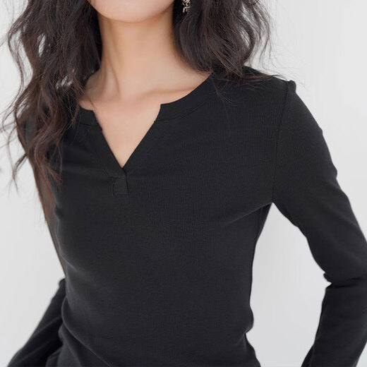 NOMEv collar long-sleeved spring inner layering shirt slim and versatile top dark gray M 95-105Jin Jin equals 0.5 kg