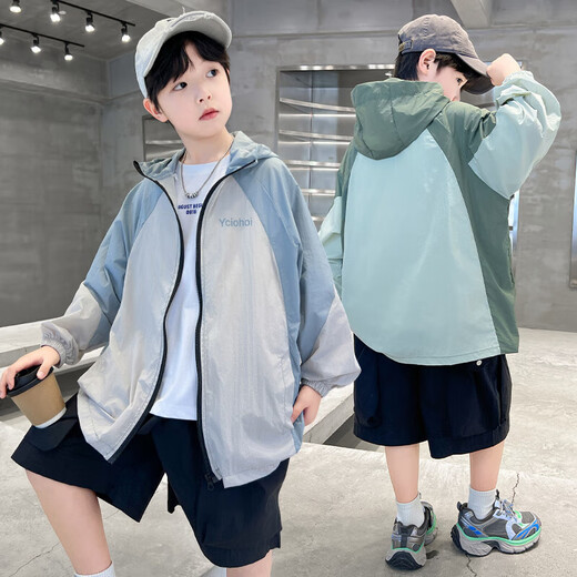 Children's clothing, children's sun protection clothing, summer 2025 new boys' summer clothing, medium and large children's ice silk sun protection clothing, light skin clothing, gray 160 cm