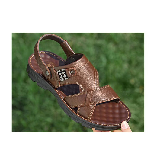 Red Dragonfly [Cowhide] Sandals Men's Cowhides Summer Men's Sandals Men's Casual Two-Wear Driving Fishing Beach Shoes Men 9928 Brown_Top Cowhide 38