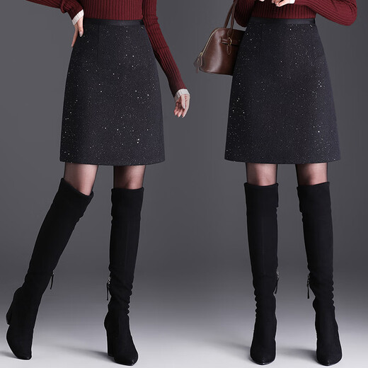 ROMON Xiaoxiang Fengdian Starry Sky Short Skirt for Women 2025 Autumn New High-waisted Korean Style Half-body Hip-covering Skirt for Women Black M Weight 90-100Jin Jin is equal to 0.5 kg