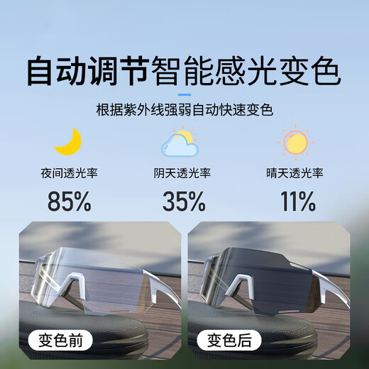 搏仕德（Boshide）骑行眼镜变色日夜两用墨镜户外登山骑车跑步护目镜 白框/变色灰