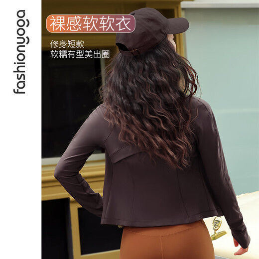 
Fan Sheng Yoga Running Fitness Clothes for Women Slim waist-length sleeve nude outdoor casual sports jacket FC12858 Sandalwood S