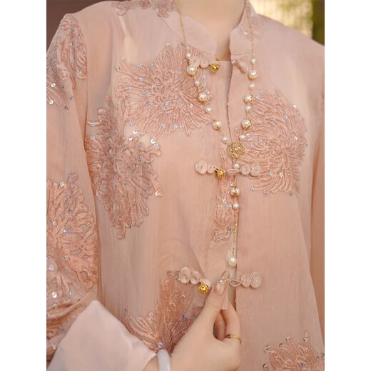 Hengyuanxiang Neues chinesisches Stil dünner Mantel Frühling und Sommer Neues modisches Sonnenschutz Temperament Vielseitige exquisite bequeme, atmungsaktive Top für Frauen pink Single Top m suggeriert 85jin [Jin ist gleich 0,5 kg] -115jin [Jin gleich 0,5 kg]