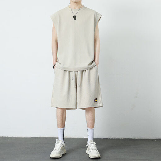 Brangdy2025 Neuer Sommer Boy Casual Sports -Anzug Trendy vielseitig gutaussehender junger Mann hübsches Set 5155 Grau L.