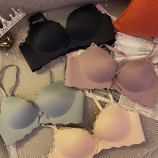 Triumph One Piece Seamless Bra for Women Small Breasts Gathering and Enlarging Secondary Breasts Anti-Sagging Bra Sexy and Comfortable Bra Set Mud Blue (Underwear + Underwear) 70A 32BC Universal Cup