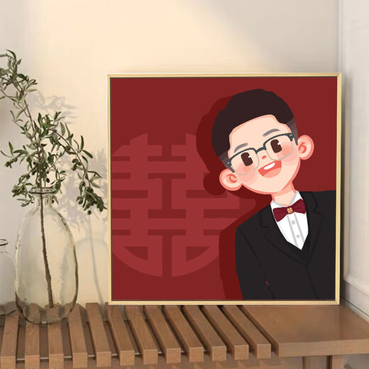 Glückliches Hochzeitsgeschenk, individuelles digitales Ölgemälde, DIY, gefüllte Farbe, handgemaltes Hochzeitsfoto, dekoratives Acrylgemälde qx11150, 80 x 80 cm dicker Innenrahmen aus Massivholz + dekorativer Außenrahmen (drei Farben optional_keine).