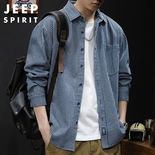 Jeep Spirit Jeep Camisa de manga larga Camisa de trabajo de otoño para hombres Camiseta casual de hombres Men Azul XL