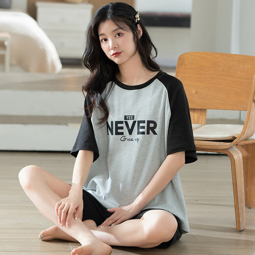 Yalu summer pajamas Xinjiang cotton women Korean version short-sleeved shorts Xinjiang cotton suit women summer ladies large size home clothing CKE-W6174 breastless pad M