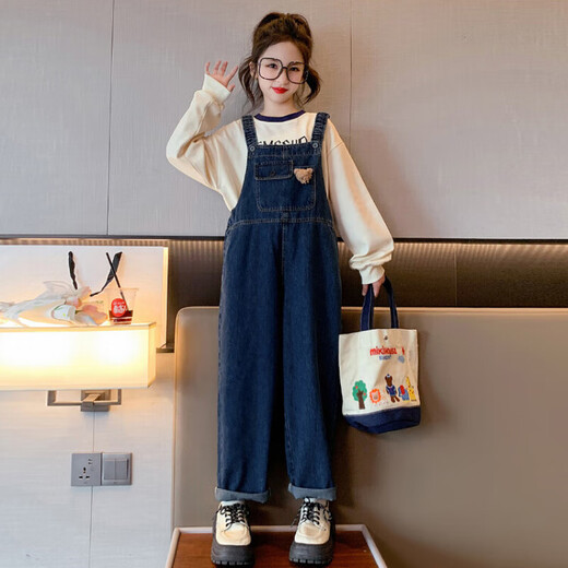 Same day delivery girls suit spring and autumn 2025 new children's overalls girls autumn fashionable two-piece set overalls 150 cm