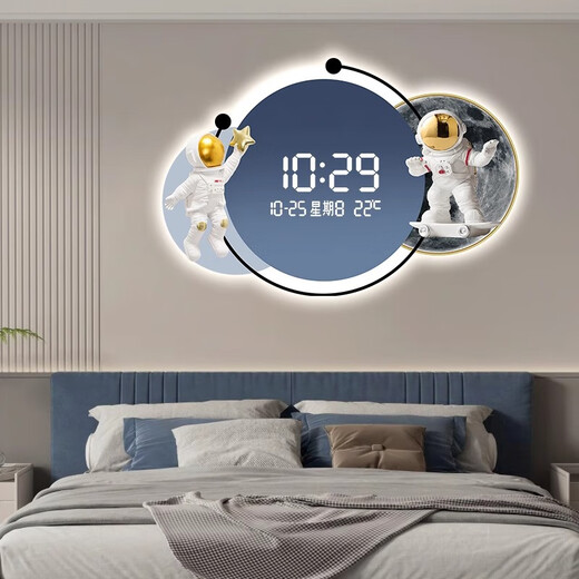 Kleine Zeichnungsuhr Cartoon Astronaut Uhr Wanduhr Wohnzimmer Dekoration Gemälde LED LEGELTRONISCHE ELEKTRONISCHE KREIS DIGITEL DIGITEL ZAHLUNG HAGEN ZP3271 [Humaner Körper Sensing kann immer eingestellt werden] 24 Zoll [60*40 cm] Plug-in-Version mit Licht mit Licht