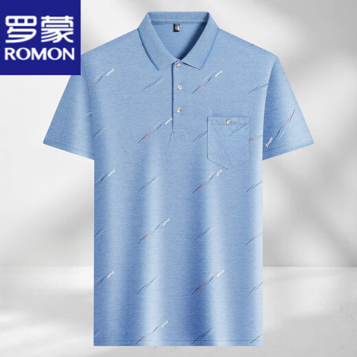 罗蒙（ROMON）短袖t恤男夏季新款薄款透气免烫休闲修身polo衫中老年冰丝半袖男 冰丝-9923 蓝色 真口袋 M 48/165