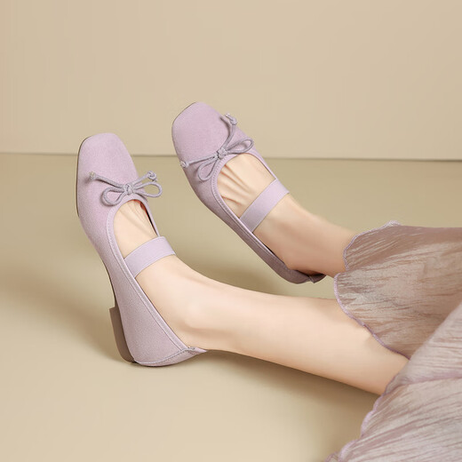 ZHR Single Shoes Женская летняя темпераментная темпераментная темперамент мягкая квартира Мэри Джейн Кожаные туфли женская неглубокая балетная туфли женская балетная обувь AH683 Purple 38