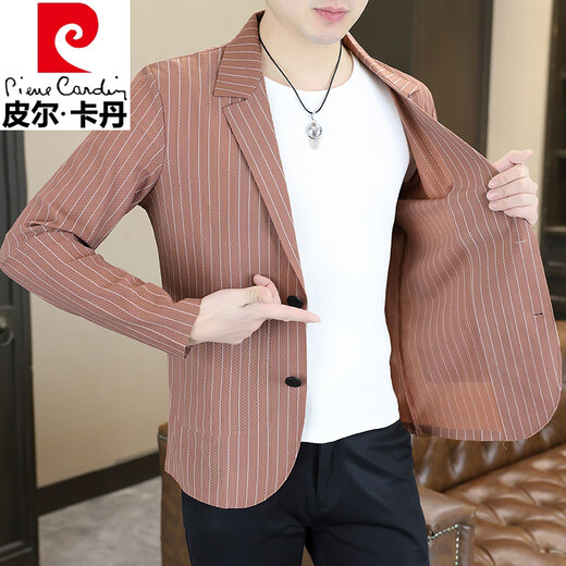 皮尔卡丹（pierre cardin）冰丝速干无痕西装男士防晒衣夏季薄款休闲男小西服外套高品质上衣 698杏色 M 115斤内