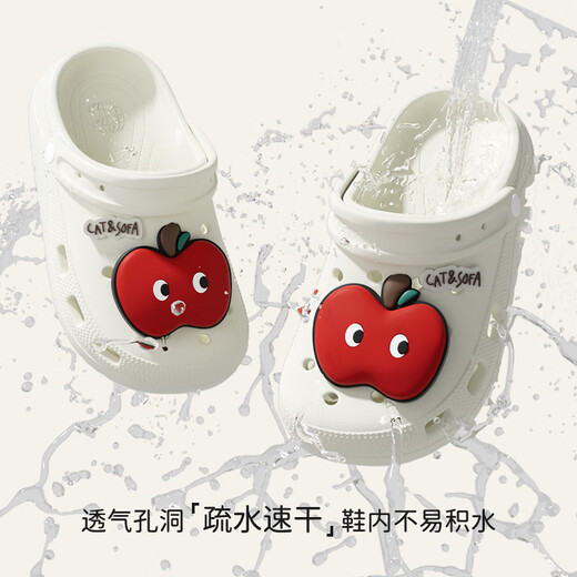 SEVEN ONLY OLINE Apple children's clogs for boys and girls in summer, lightweight non-slip home toe-toe slippers for middle-aged and older children, white Apple shoe flower 19 0, inner length 19cm, suitable for feet 29-30