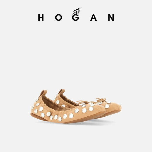HOGAN【TC】女鞋H684系列牛仔布褶皱芭蕾舞鞋 卡其色 35