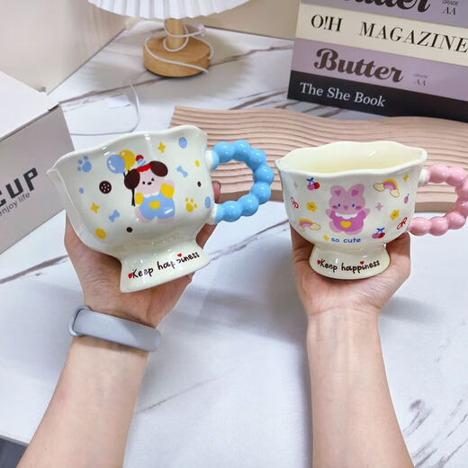 Cute cartoon ins mug, high-looking mug, ceramic couple water cup, birthday gift for girls, souvenir, blue cute puppy, single cup