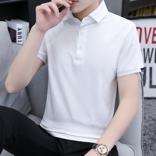Septwolves (Septwolves) Ausschnitt Ausschnitt kurzärmelig T-Shirt für den Sommer-Herren-Revers Paul Top Solid Color Vielseitige Männer-Gelegenheitsgeschäft Polo-Shirt Weiß 5009 M 100-15jin [Jin ist 0,5 kg]