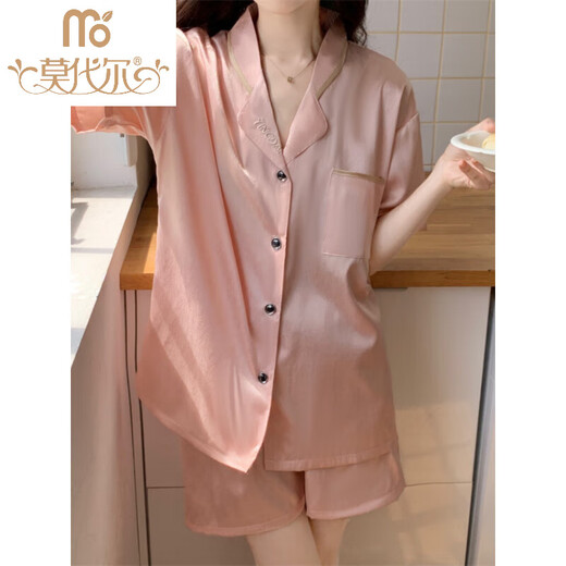 莫代尔感睡衣女夏季冰丝短袖短裤真.丝.稠家居服夏天网红风套装可外 #YX-9214 XL [116-130]斤