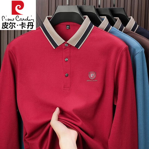 皮尔卡丹高档100%纯棉长袖t恤男2025秋季新款中年宽松休闲翻领Polo衫上衣 15810-浅兰 【高品质 不起球】 XL 175- 建议135-150斤