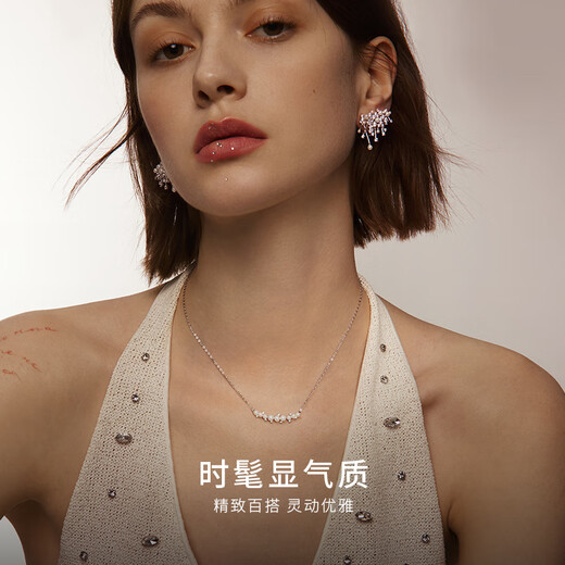 HEFANG He Fang Jewelry White Moonlight Clavicle Chain Silver Necklace Women's Light Luxury High-end Birthday Gift for Girlfriend