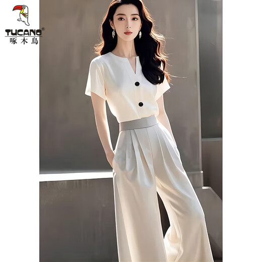 Palabra de mujeres con capas de carpintero y elegante camisa blanca de moda y camisa blanca a la moda pantalones grises de dos piezas de dos piezas + camisa blanca M [sugerir 95jin [Jin equivale a 0.5 kg] -105jin [Jin equivale a 0.5 kg]]