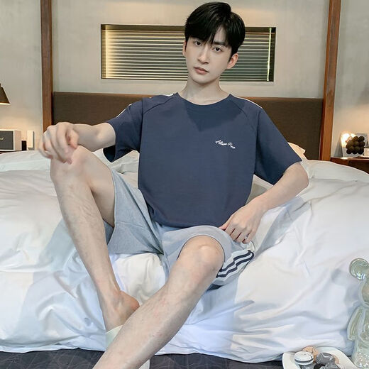 Mu Fengqing Sommer-Herren-Pyjamas Baumwolle plus Fett Plus Size New Herren Home-Kleidung kurzärmelige Jugendkoreanische koreanische Art dünne halbärmelige 9928# [Kurzärmel-Shorts] L [90-125jin [Jin gleich 0,5 kg]]