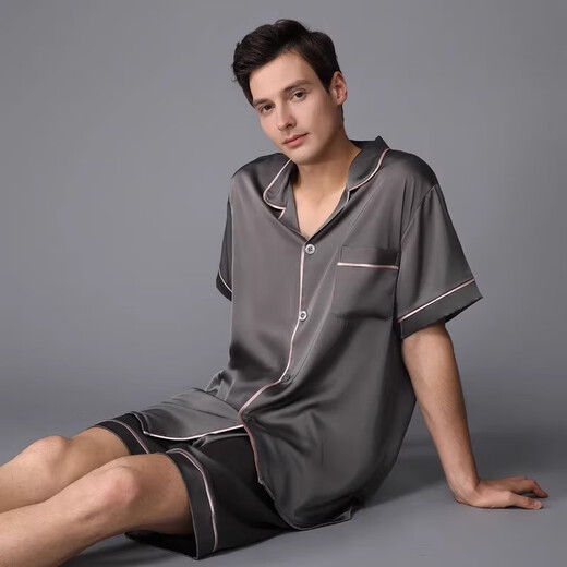 SXMM International first-line brand silk pajamas men 100% mulberry silk silk silk large size light luxury home clothing 3899 apricot color (gift box packaging) L [Weight: 100-139Jin [Jin equals 0.5 kg]]