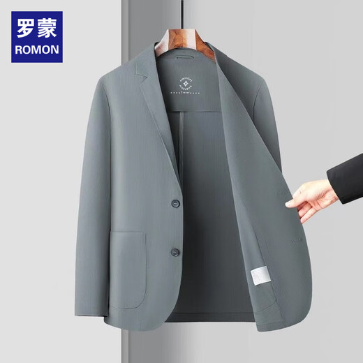 ROMON fashionable men's ice silk suit, light luxury laminated seamless business casual suit jacket spring and summer 24081 navy blue (suit) (ice silk sunscreen thin film M -170 (100-130Jin Jin equals 0.5 kg)