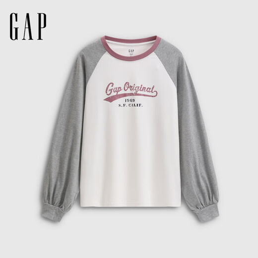Gap Women's 2025 Autumn New Cotton Washed Offset Logo Loose Long-Sleeved Casual Top 792651