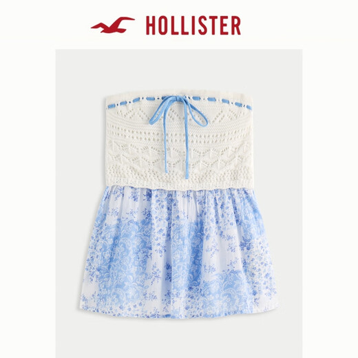 HOLLISTER25 Autumn French Y2K Sweet Off-Shoulder Babydoll Top Women's Top 340-5180 Blue Print L (165/100A)