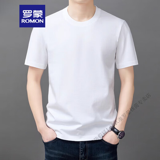 ROMON pure cotton t-shirt men's short-sleeved loose round neck top summer 2025 new thin casual T-shirt men YS9929 camel color one size 110[111-125Jin[Jin equals 0.5 kg]]