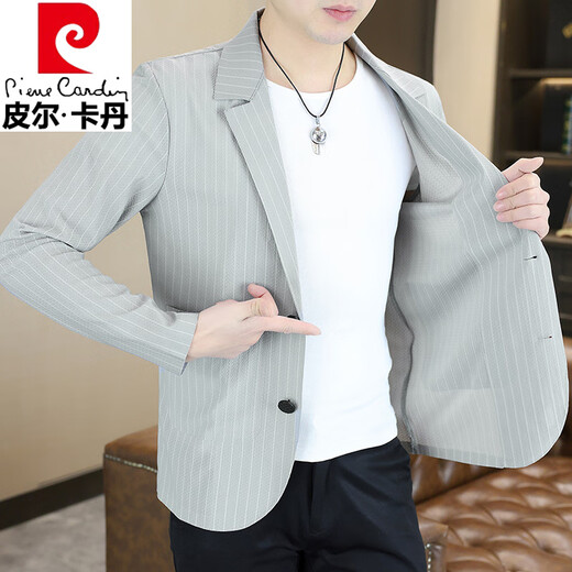 皮尔卡丹（pierre cardin）冰丝速干无痕西装男士防晒衣夏季薄款休闲男小西服外套高品质上衣 698杏色 M 115斤内