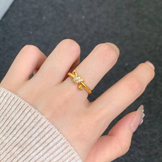 Zhou Dalong bow gold ring 999 pure gold rope knot solid ring women's ring water shell new style birthday gift for girlfriend 16# gold about 1.7 grams more refund less compensation