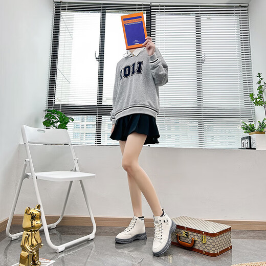 Comfortable, fashionable and comfortable Martin boots for women 2025 autumn new high-top fashionable short boots versatile sports casual shoes for women CQ7717 beige 38