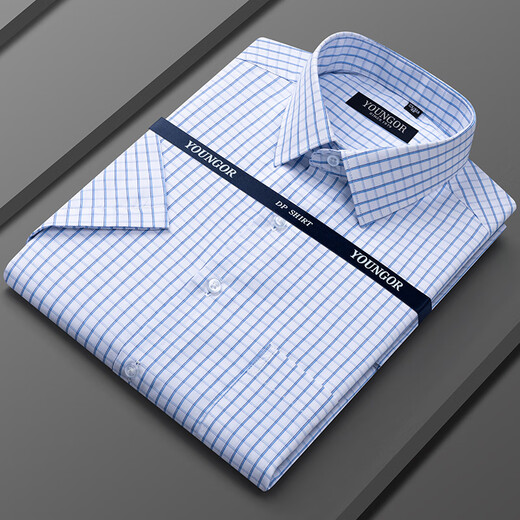 Yageor Flagship Official Store 1% Coton Pure Coton Shirt à manches courtes pour hommes HEMPORTY SORFICALES OUTS HEUX HEURM FORMAL CHIMT DX6624 [Purple Pinstripe] 40 [suggéré 130-145 Jin [Jin est égal à 0,5 kg]]]