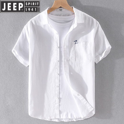 Lapa de lino para hombres Jeep Spirit Camiseta de colcha de manga corta Camiseta suelta Tops con collar Camiseta Camiseta de lino Lino de verano 9711 Color oscuro azul. METRO