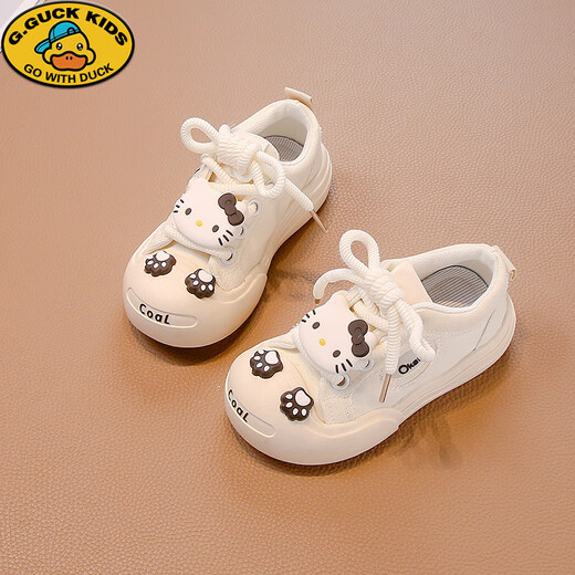G.duck Girls' Shoes 2025 New Spring and Autumn Children's Cartoon Cute KT Cat Canvas Shoes for Middle and Large Children Versatile Soft Sole Trendy Shoes White Upgraded 31