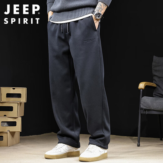 JEEP SPIRIT Jeep Casual Pants Men's Autumn and Winter Korean Style Straight Sports Pants Men's Large Size Sweatpants Black XL