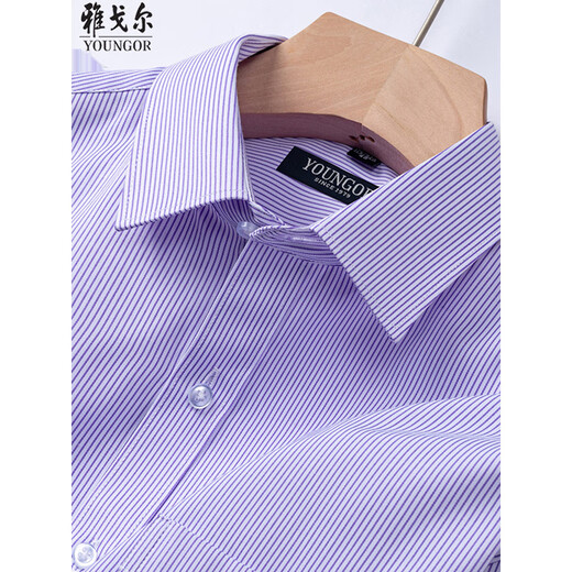 Yageor 2025 Summer New Herren Short-Ärmel-Hemd für geschäftliche, eisenfreie und gegenseitige Streifen, atmungsaktive Arbeitsplatz-Herrenkleidung DX6624 38 [100-120jin [Jin ist gleich 0,5 kg]]