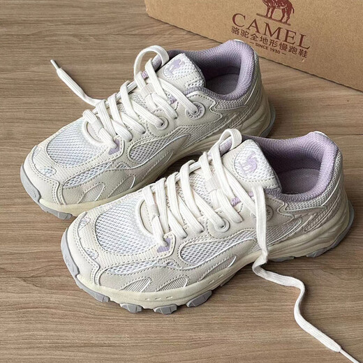 CAMEL Roaming Outdoor Retro Jogging Shoes for Women Casual Sports K23S09L7014-1 Off-White/Taro Purple 37