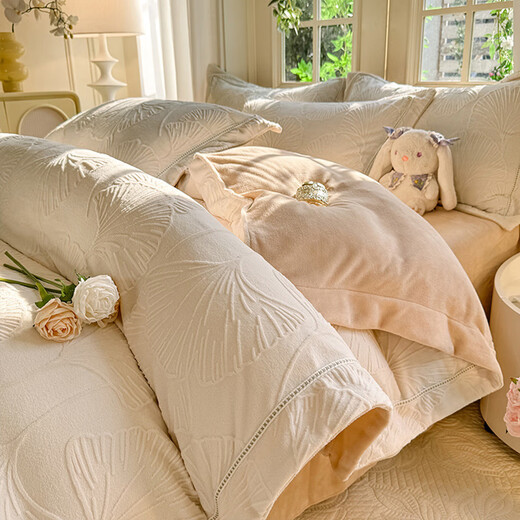 Mercury series A type 230g milk velvet coral velvet bed four-piece set 6D carved velvet winter bedding flannel thickened quilt cover 1 Yunshang-grey purple 1.8m bed sheet four-piece set