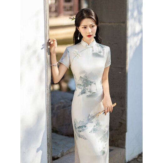 Li dai été mi-longueur quotidien amélioré Cheongsam 2024 Nouveau jeune tenue de petite mère de style chinois de style chinois T-1049 M