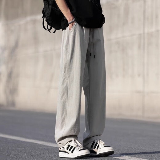 Holzspecker-Freizeithosen für Männer 2025 Sommer Trend Ice Seide Lose geradlinige Hosen für Männer Teenager Vielseitige Draping Feeling High-End-Hosen für Männer 6636 Schwarz 2xl empfohlen 150-165jin [Jin gleich 0,5 kg]
