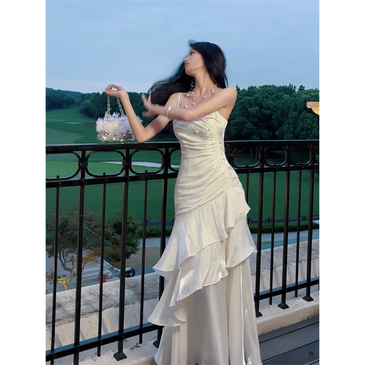 GJFDGood Job Iris Jasmine niche light luxury high-end suspender dress adult ceremony fishtail birthday dress Iris Jasmine long M