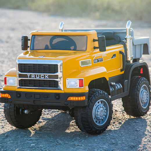 Jingxuan children's remote control four-wheel truck children's electric dump truck can seat a large four-wheel toy vehicle automotive engineering card yellow 12V10 battery leather seat electric dump truck four-drive