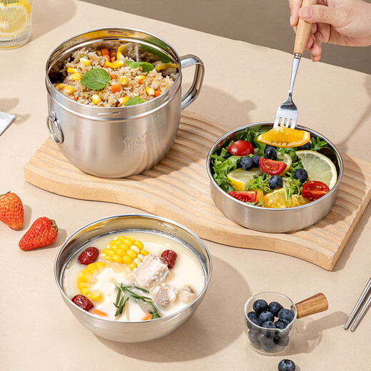 Meikejie 316 stainless steel thickened fast food cup 304 rice bowl office worker lunch box student canteen instant noodle bowl 316 steel rice bowl 14cm instant noodle cup