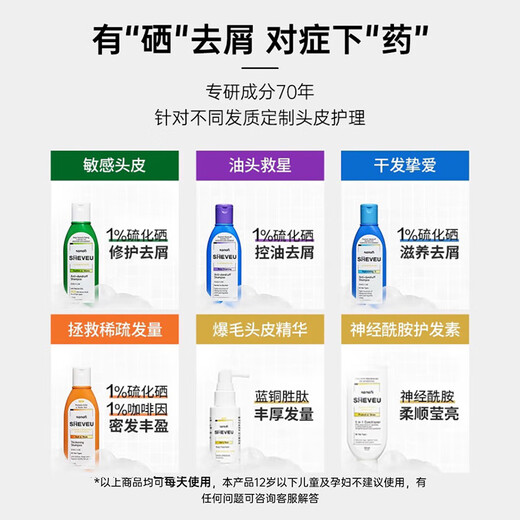 SHEVEU赛逸进口二硫化硒控油去屑止痒洗发水男女士洗头膏紫200ml*2